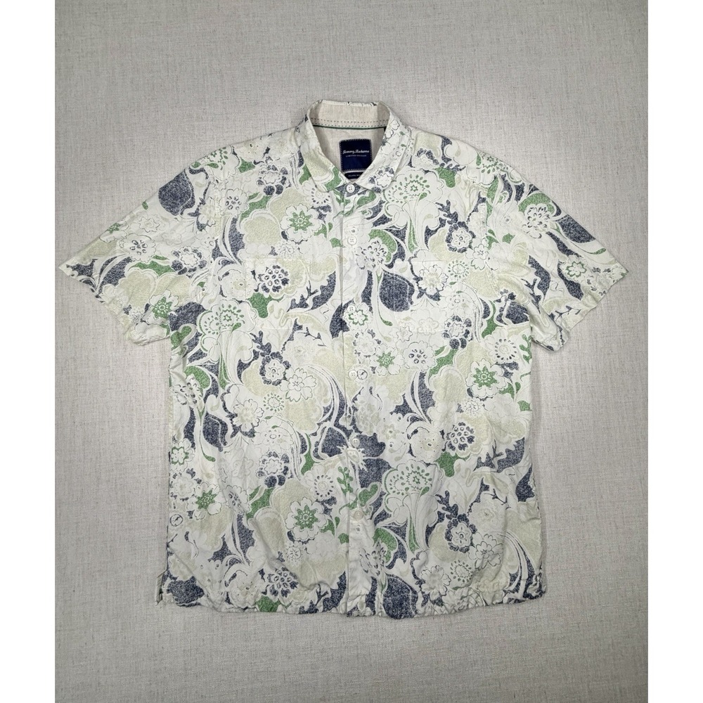 Tommy Bahama Silk Blend Hawaiian Shirt Floral Button Up Mens L Island Modern Fit